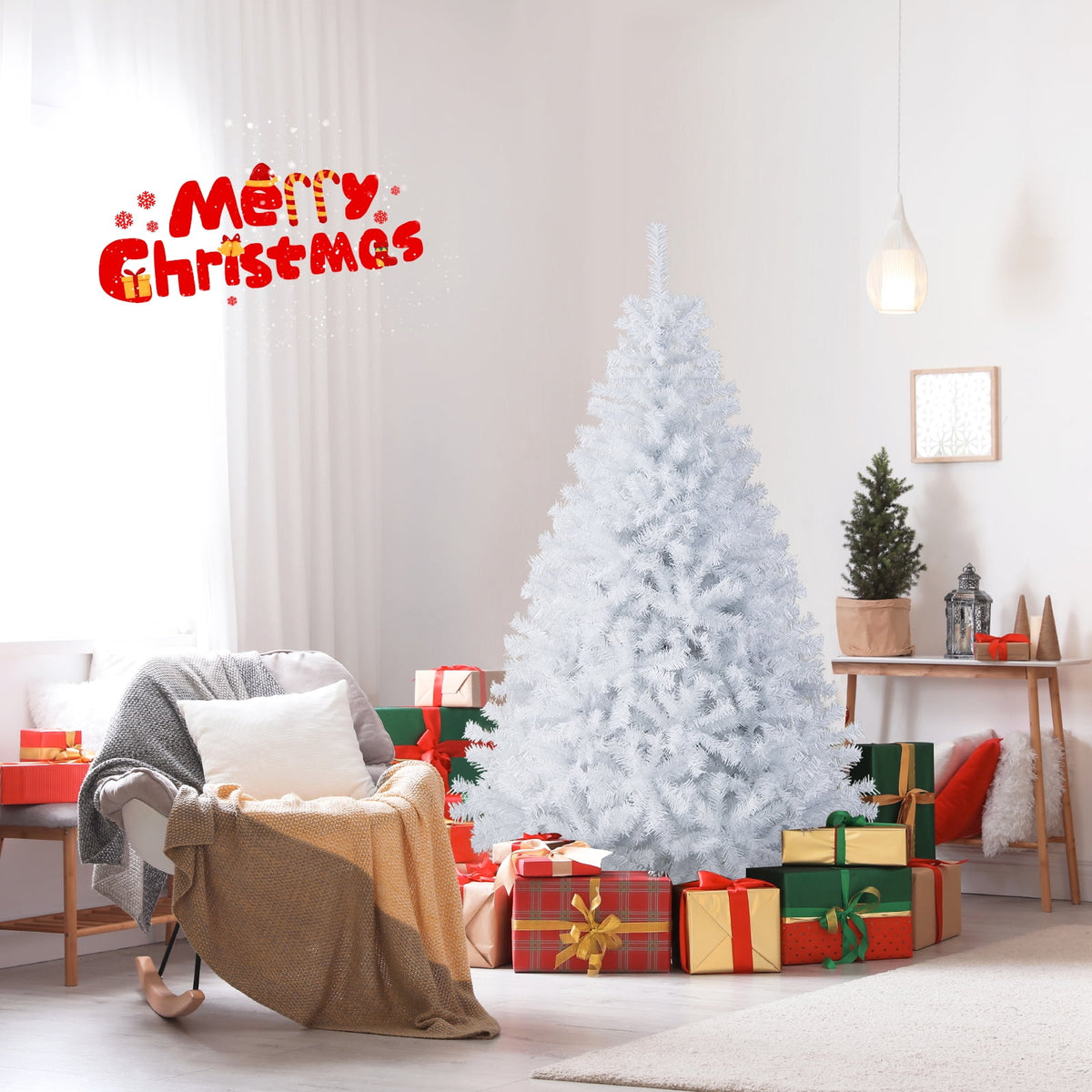 Costway 6 FT Unlit Christmas Tree Hinged with 1000 Branch Tips White