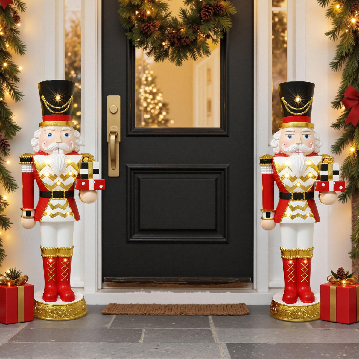Langford Home 3.7 Ft Battery Operated Prelit Christmas Nutcracker Statue Holiding Presents