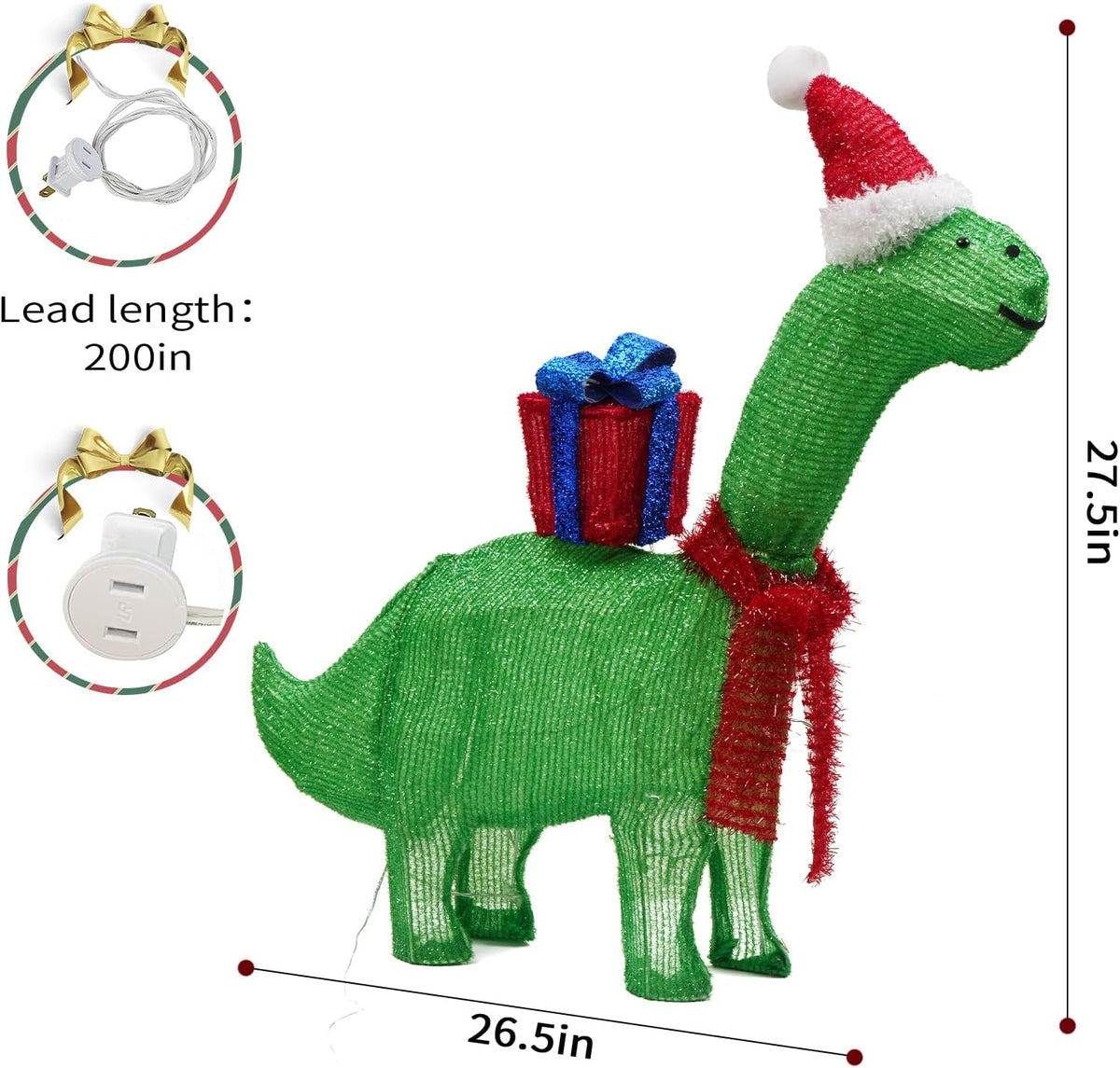 Lighted Christmas Decorations Outdoor/Indoor, 3D Christmas Dinosaur with Christmas Hat and Scarf, Christmas Decor for Home Yard Garden Holiday Party