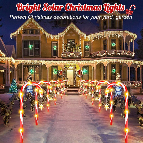12 Pack Christmas Decorations Outside Solar Candy Cane Lights, Bright Outdoor Christmas Decorations with 8 Flashing Modes, Waterproof Solar Christmas Lights for Yard Pathway