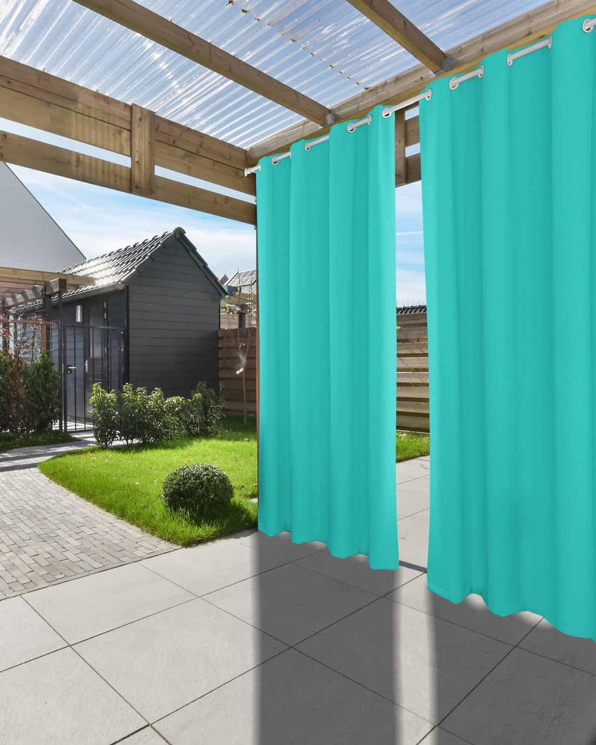Outdoor Curtains for Patio, Turquoise Waterproof Blackout Outside Curtain for Porch/Pergola/Gazebo, Modern Pure Turquoise Thermal Insulated Drapes for Cabana, 2 Panels, 54 x 95 Inch