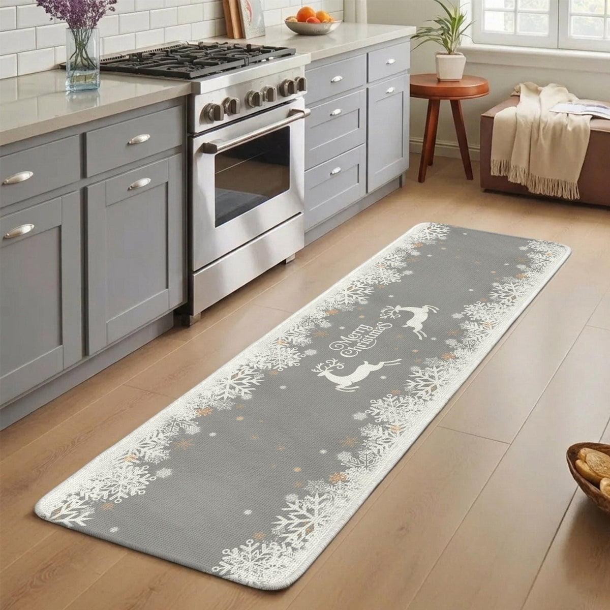 Black Christmas Washable Area Rugs for Living Room Bedroom, Large Non Slip Indoor Floor Carpet Absorbent Low Pile Elk Xmas Snowflake Winter Deer Door Mat Rugs for Bathroom Entryway 47.2"x63"