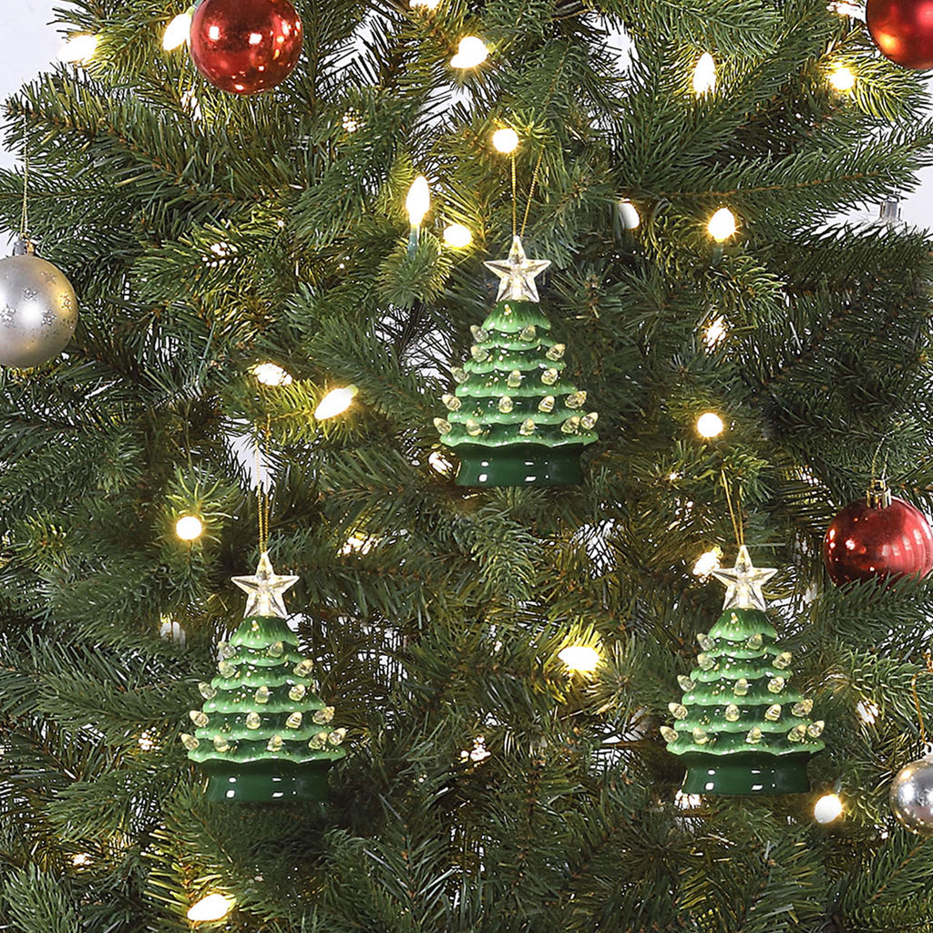 Mr. Christmas 5.25-Inch Nostalgic Tabletop Christmas Trees, Set of 3, White, LED Lights