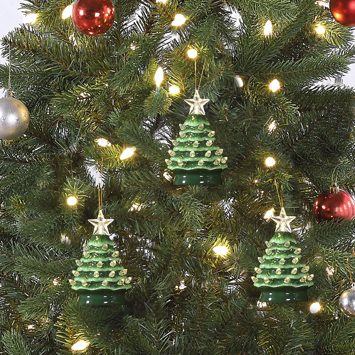 Mr. Christmas 5.25-Inch Nostalgic Tabletop Christmas Trees, Set of 3, White, LED Lights