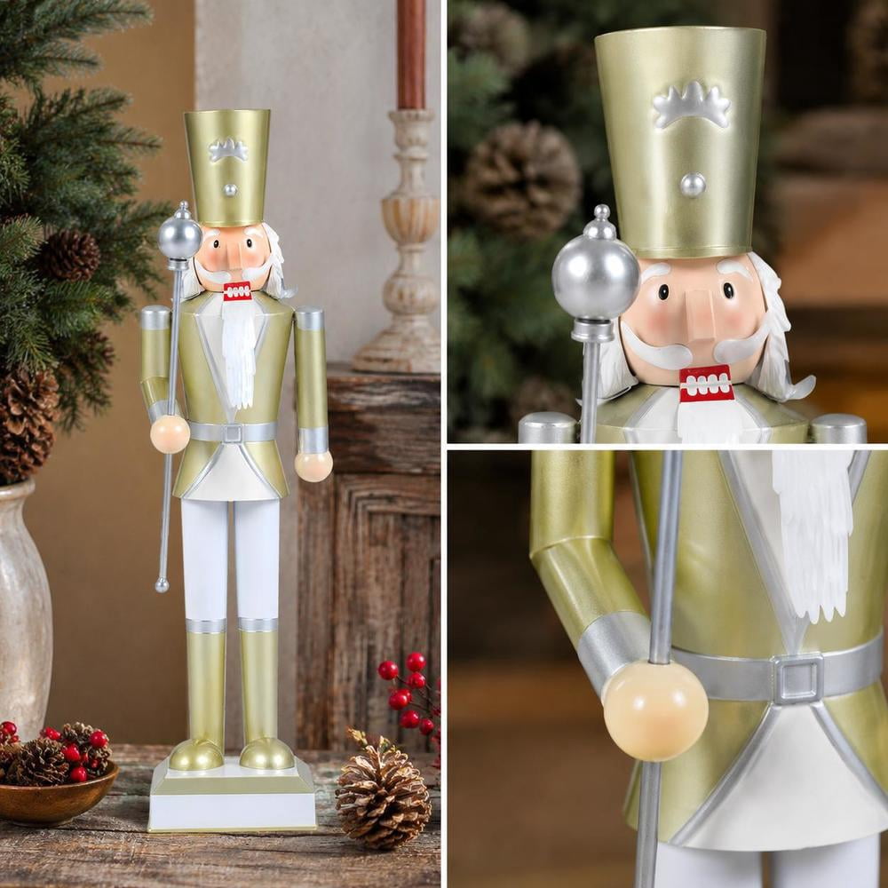 Christmas Nutcracker with High Hat, Scepter, Hidden Storage Compartment, 32.5 Inch, White and Golden