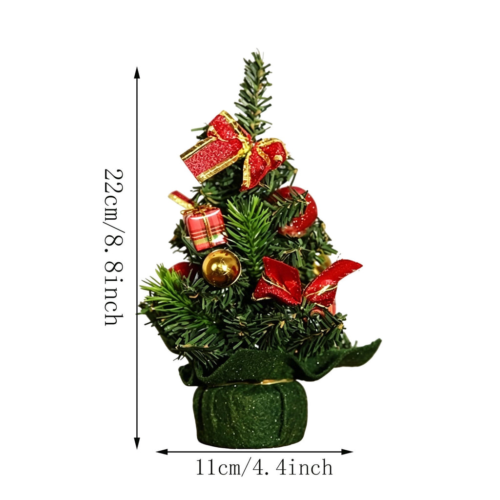 Surpdew Mini Christmas Tree Table Top Decorations- 9" Artificial Small Pine Trees with Burlap Base on Desktop, Shelves, Bedroom, Miniature Scenes Xmas for Home, Office, Party Decor