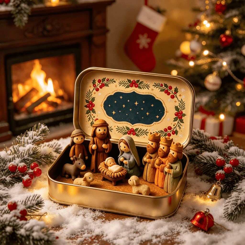 Clearance! Mini Nativity Set in Box - Miniature Jesus Nativity Sets & Figures, Christmas Christian Decoration Gift (A)