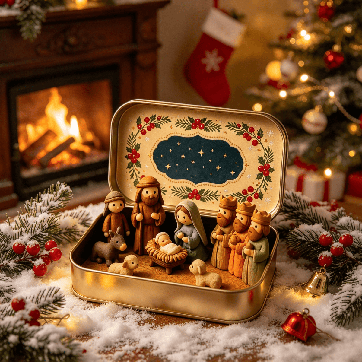 Clearance! Mini Nativity Set in Box - Miniature Jesus Nativity Sets & Figures, Christmas Christian Decoration Gift (A)