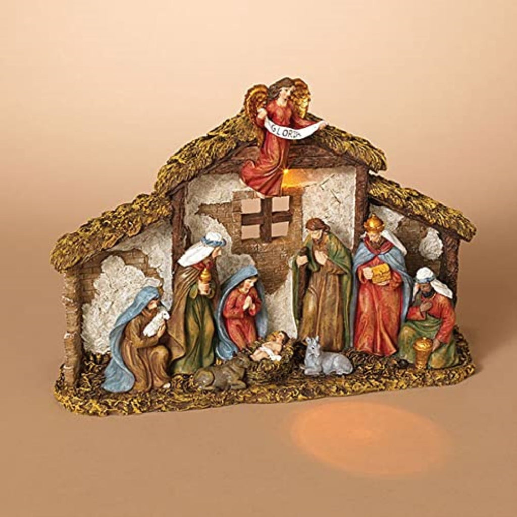 Gerson Lighted Christmas Nativity Scene, 12.2 in Resin