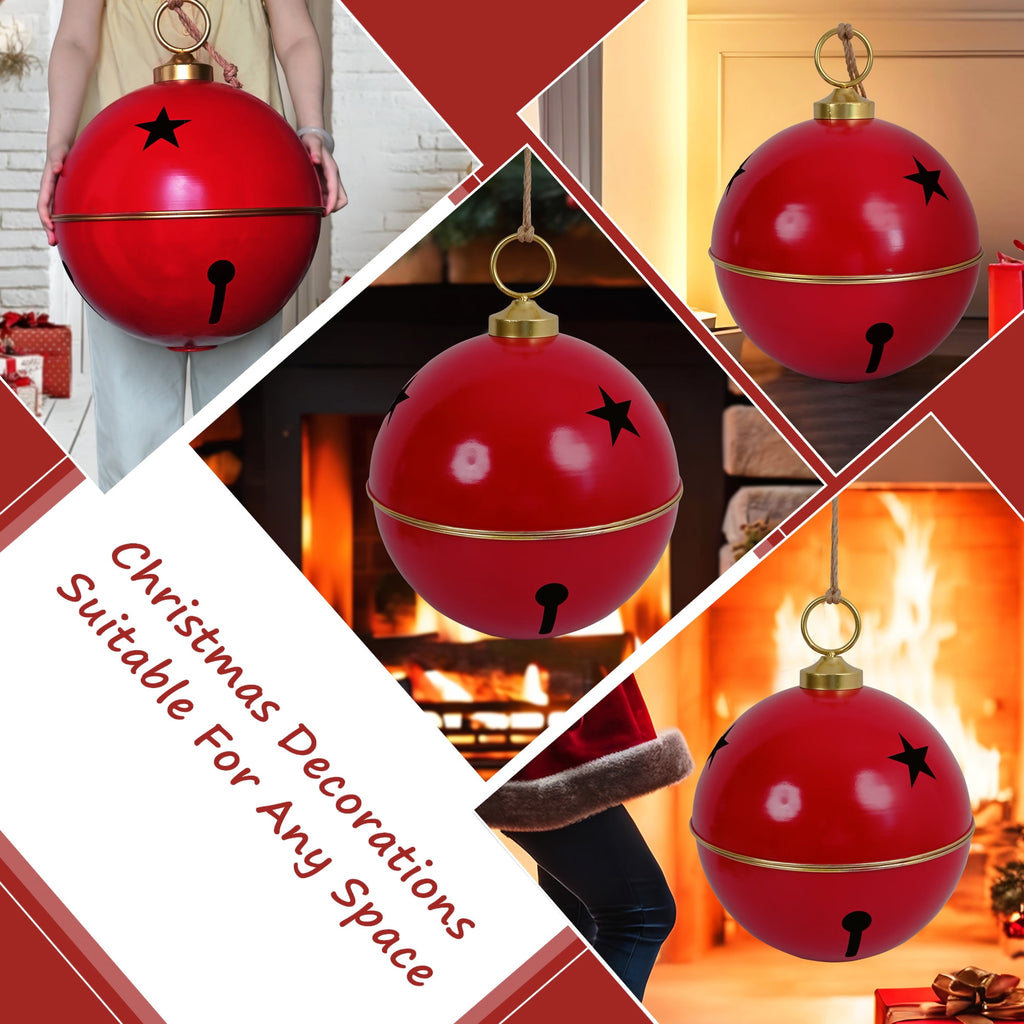 16inch Large Christmas Ball Ornament for Christmas Decoration, Vintage Christmas Bells Decor for Tree, Mantel, Farmhouse Holiday Home & Outdoor Decorations