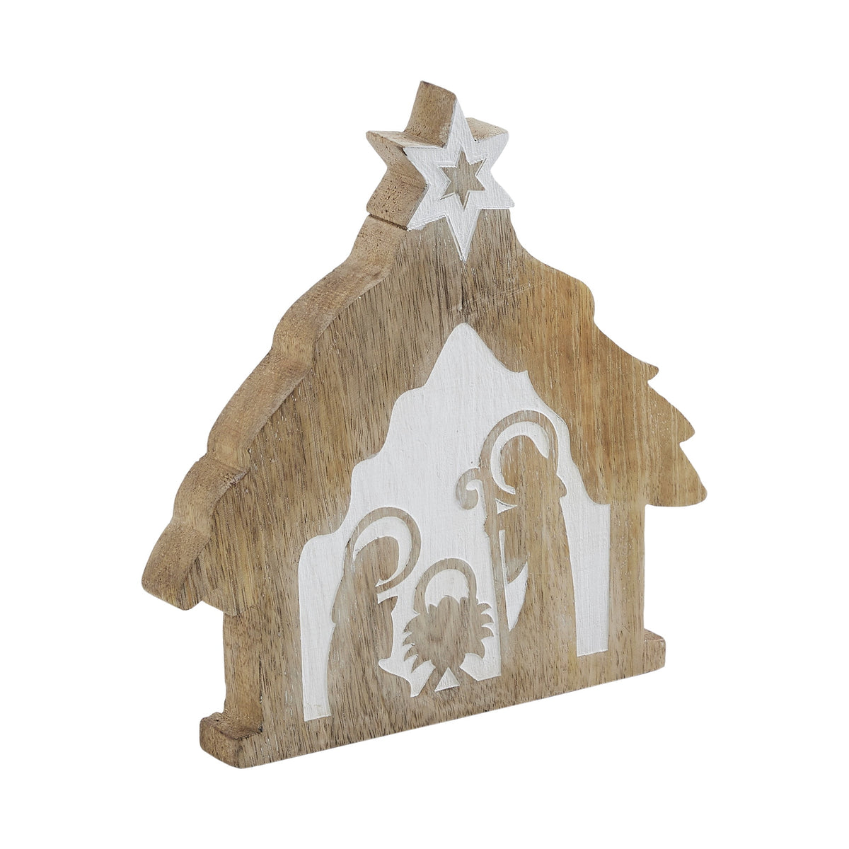 VHC Brands Star of Bethlehem Natural Wooden Nativity Scene 8x8x1