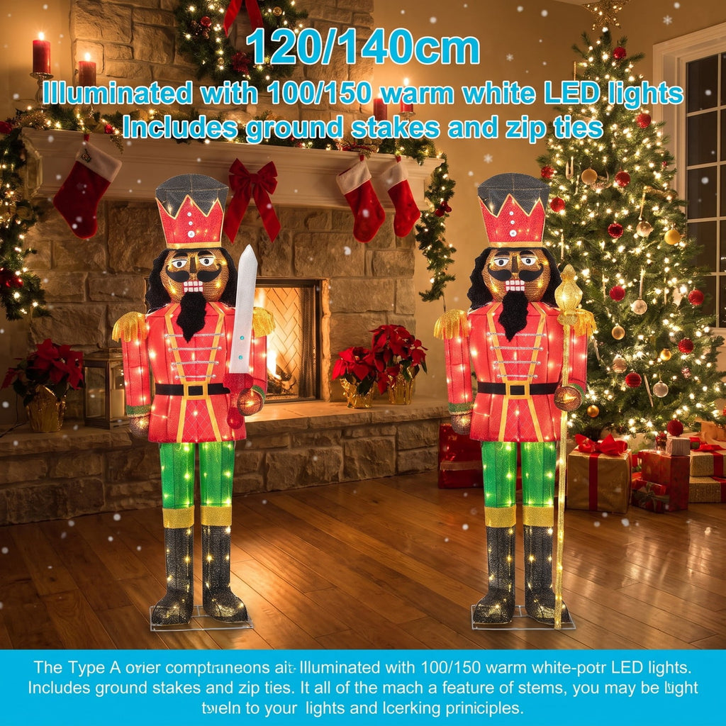 Airfind 5 FT Lighted Christmas Nutcracker with Glitter Sword for Outdoor, Metal Tinsel Frame, 21.5" x 5 ft Footprint, Multi-color