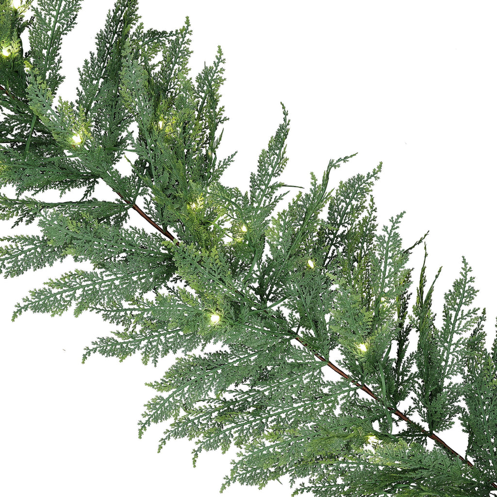 My Texas House Cypress Pre-Lit Warm White LED Artificial Christmas Garland, Green, 9'