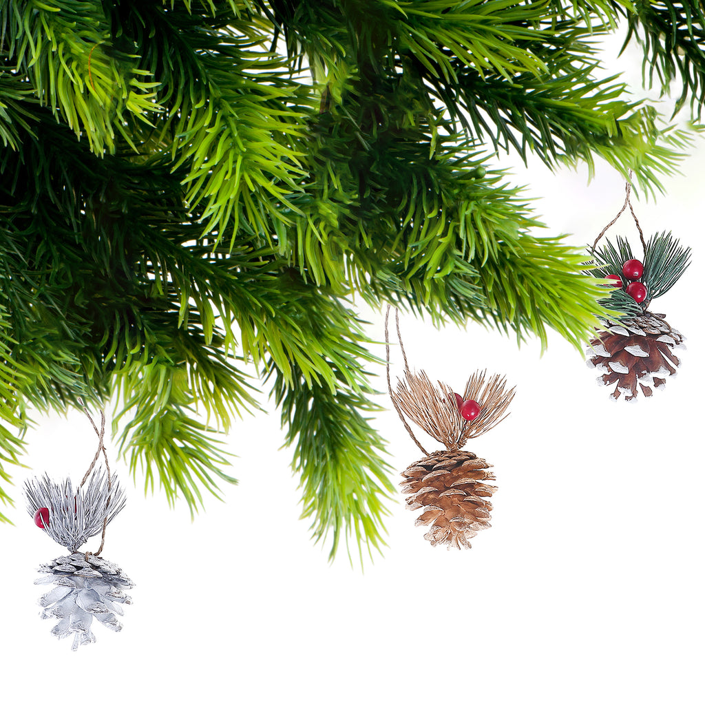 Maison Concepts Christmas Pinecone With Berries Ornament - Set of 6 (1L X 1W X 4.7H)