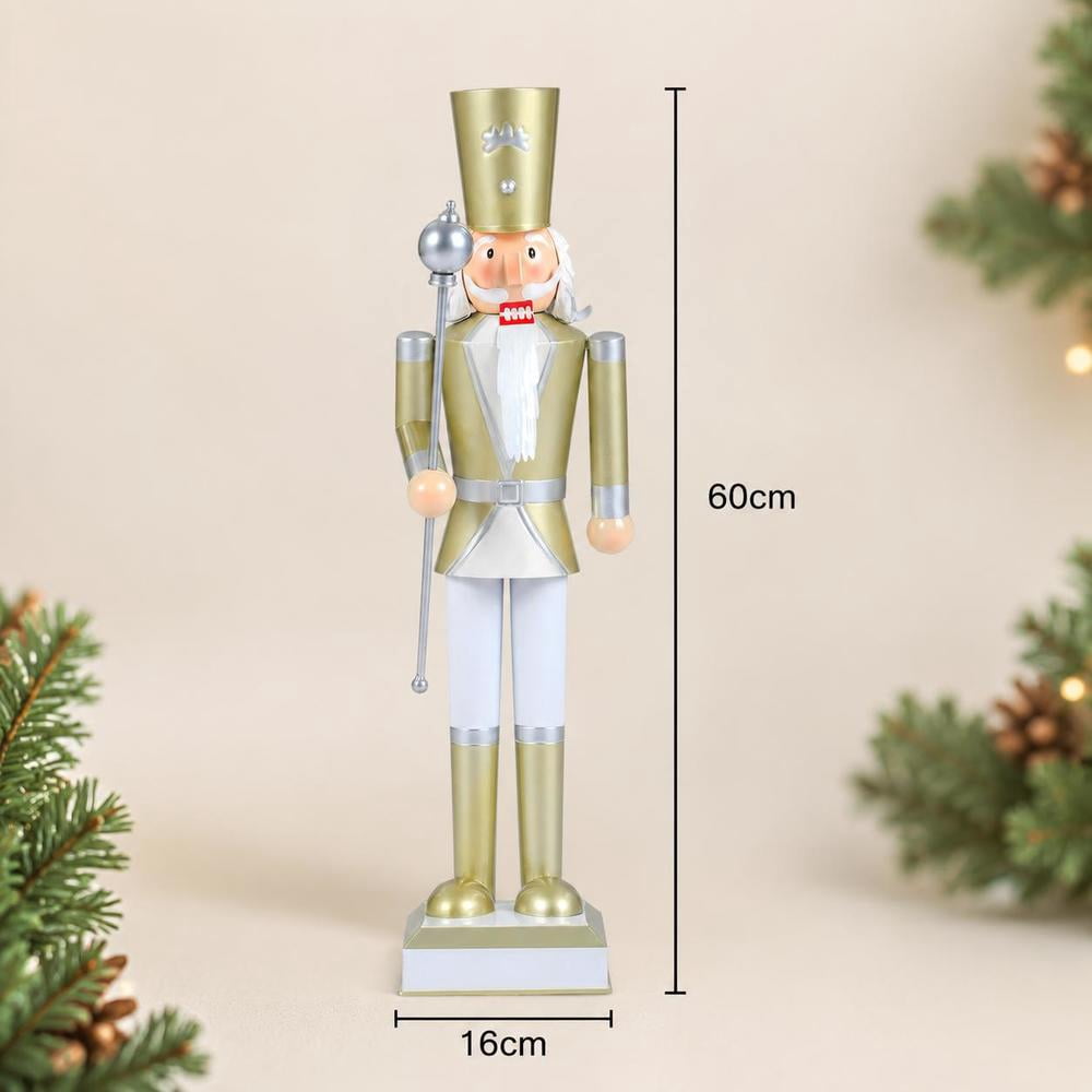 Christmas Nutcracker with High Hat, Scepter, Hidden Storage Compartment, 32.5 Inch, White and Golden