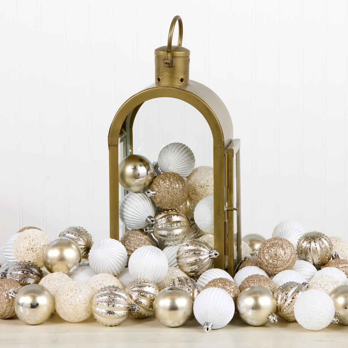 Christmas Ornaments, Gold & White, Glittered Gold & White, Textured Gold & White, 2 in. (Set of 96)