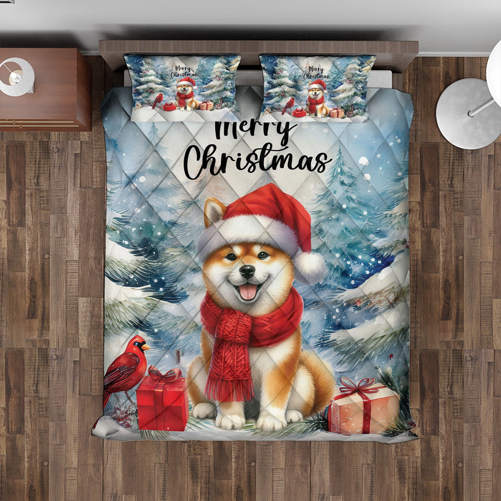 Merry Christmas French Bulldog Enjoys Woofmas Winter Xmas Holiday Quilt Bedding Set Dog Lover Gifts 1 Blanket Bed Cover 2 Pillowcases - 02022