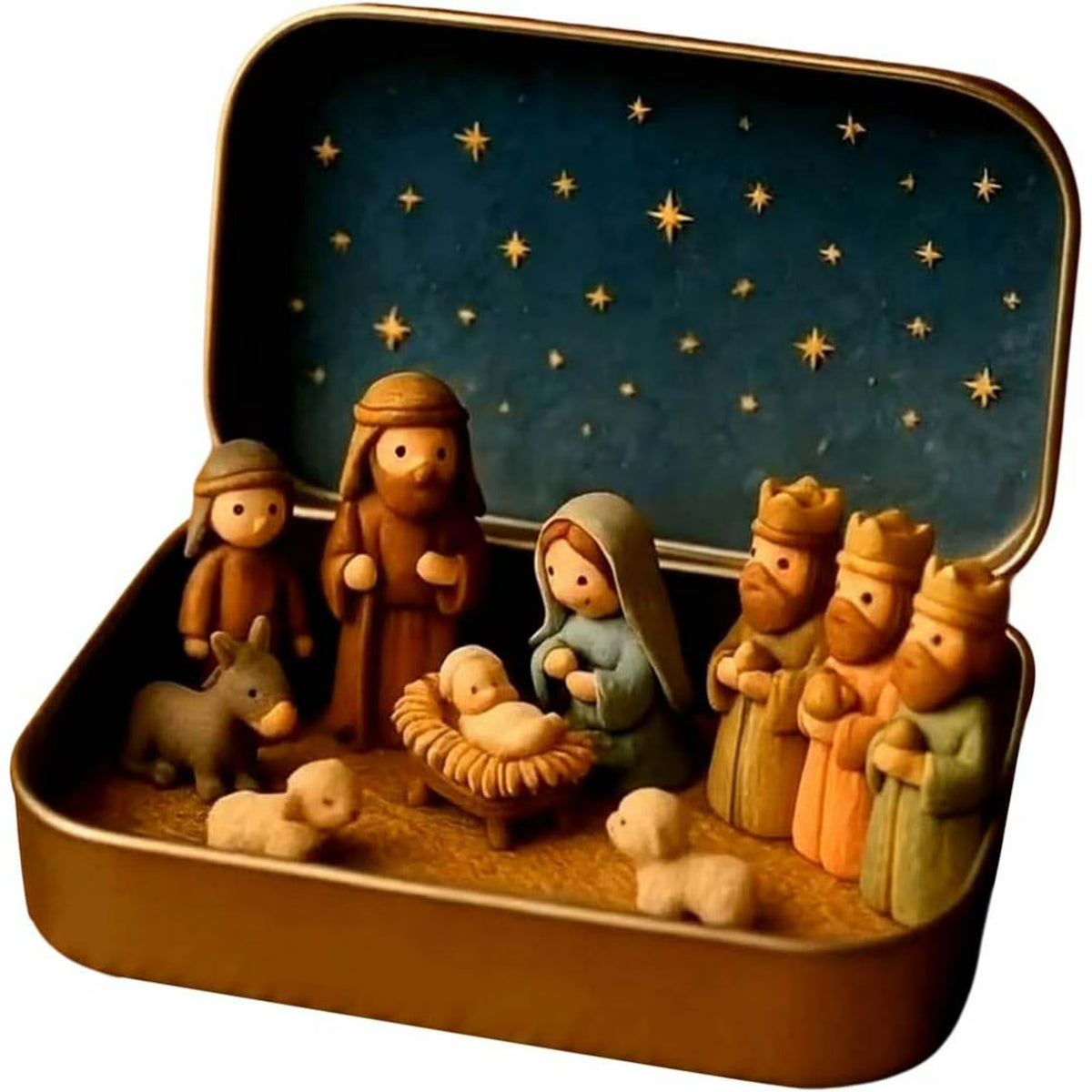 Mini Christmas Nativity Set in a Tin Box Small Nativity Set Handcrafted Pocket Nativity Scene with Mini Jesus Figurines,