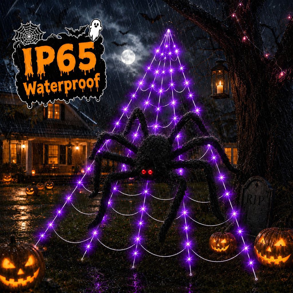 DAYBETTER Halloween Spider Web Lights, 250 LED Holiday Lighting, 15.7x16.4FT Waterproof Web Lights, Remote Control, for Indoor Outdoor Yard Garden Halloween Decor (Purple Light)