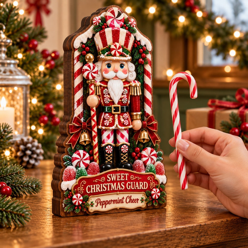 Sweet Christmas Guard Tabletop Decor With Peppermint Nutcracker