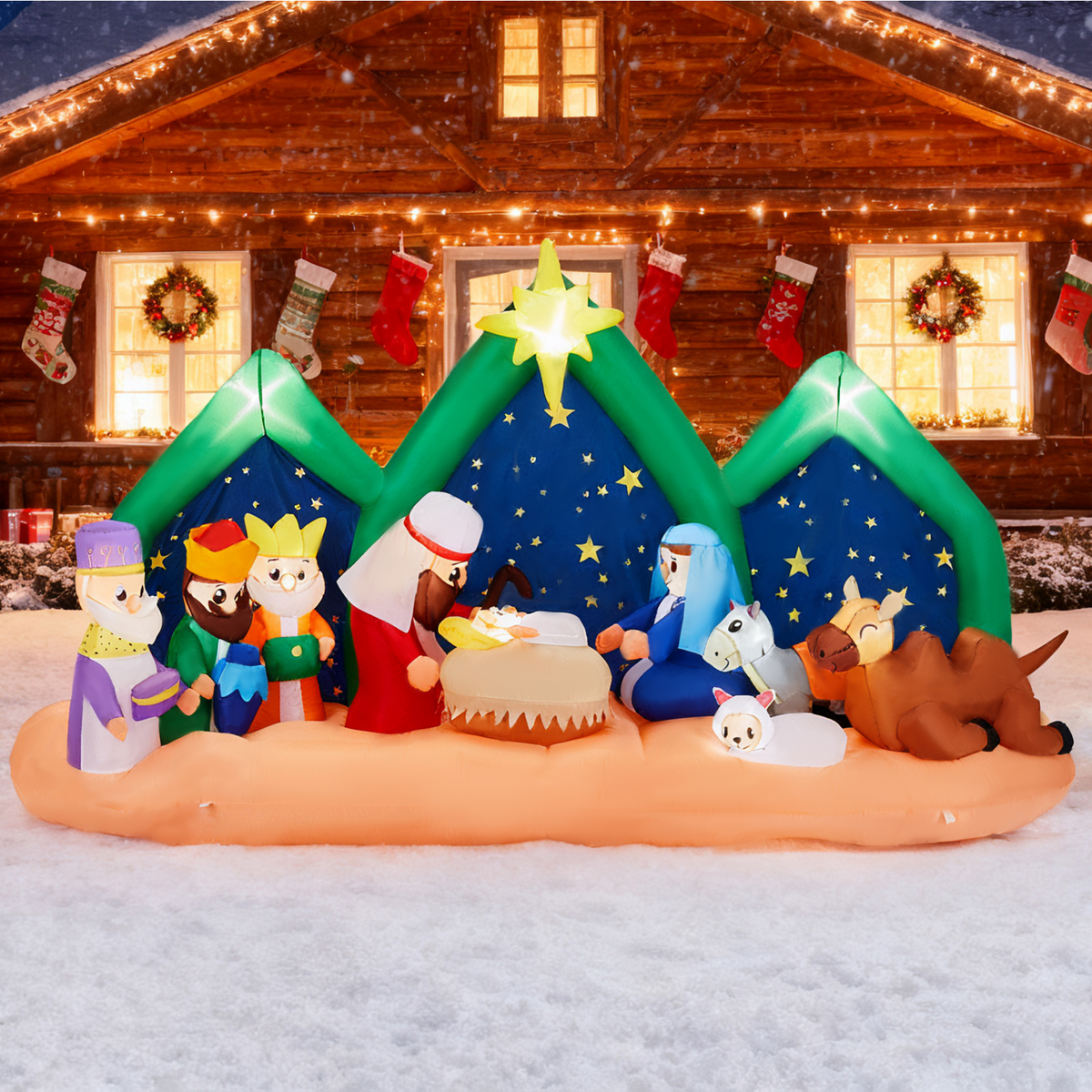 Zimtown 9FT Inflatables Nativity Scene Outdoor Christmas Decorations for Holiday Lawn Garden Party