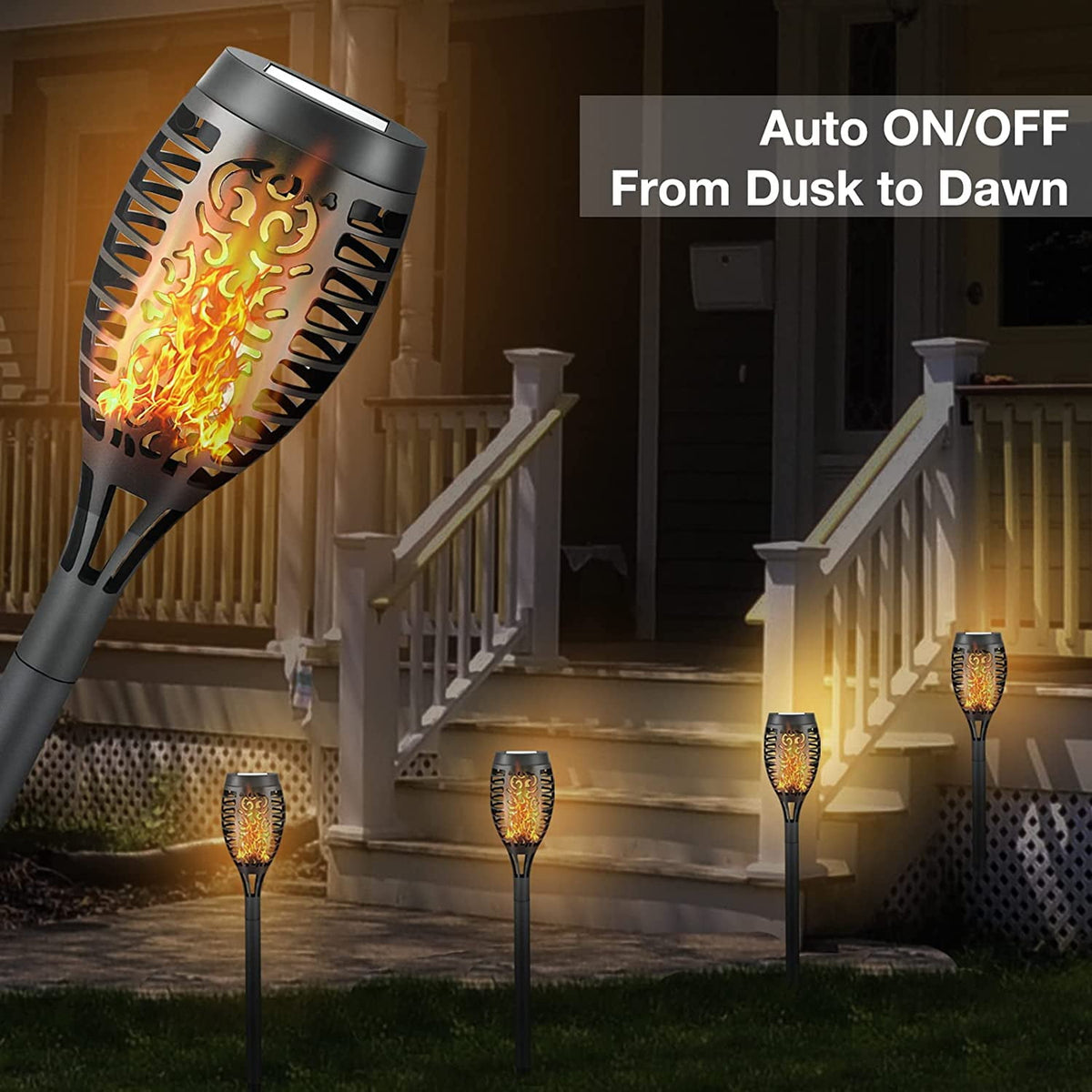 Solar Torch Lights with Flickering Flame, Solar Flickering Lights, 4 Pack Solar Lights Outdoor Waterproof Solar Pathway Lights Landscape Lighting for Garden Lawn Patio Yard Outdoor Decorations