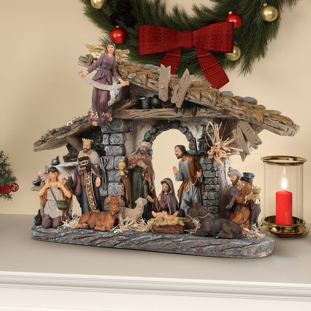 Ultym 20 inch Lighted Christmas Nativity Scene Set of 12 with Rustic Stable
