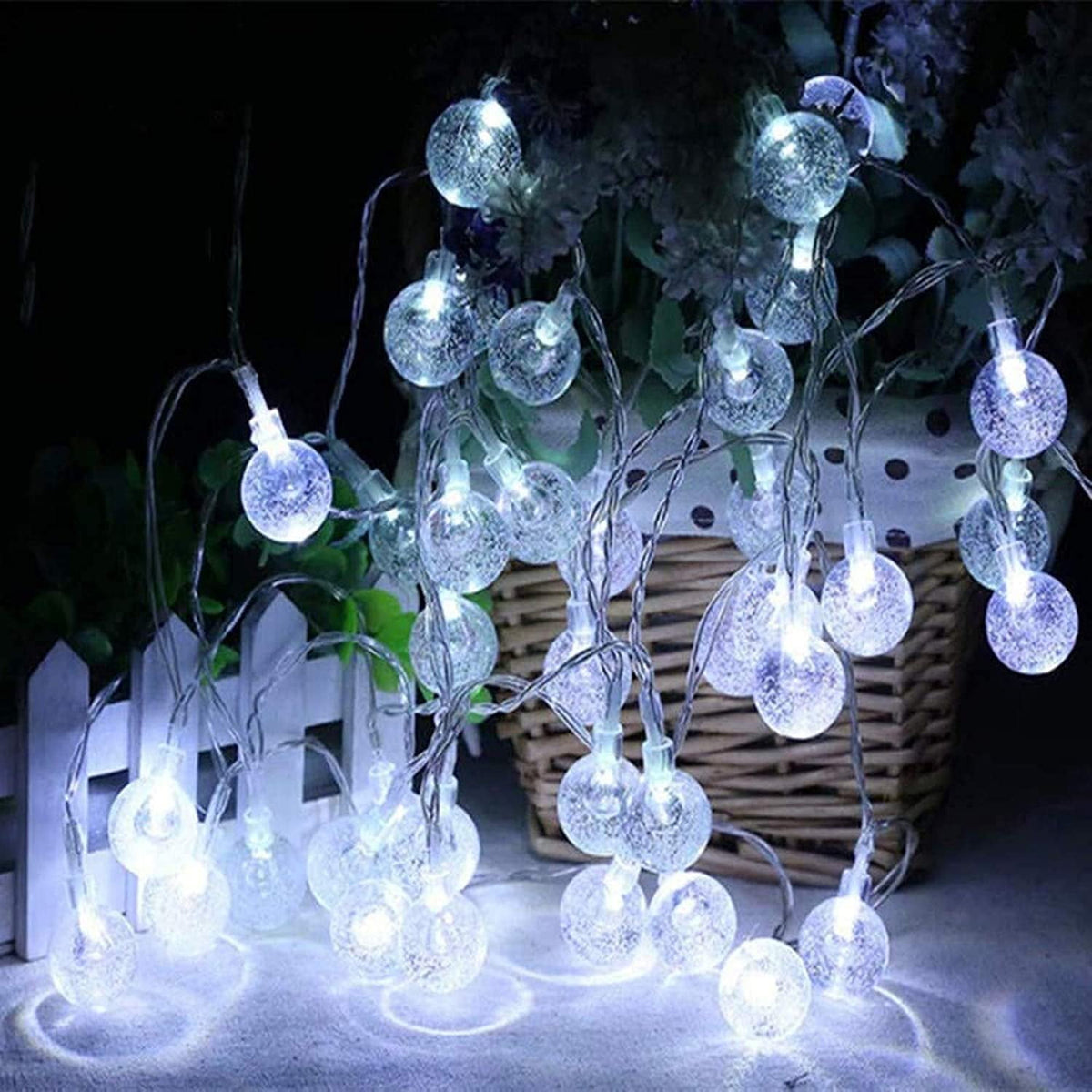 Juhefa Solar String Lights Outdoor 60 Led 35.6 ft Crystal Globe Lights for Garden Yard Porch Wedding Party Decor (White)