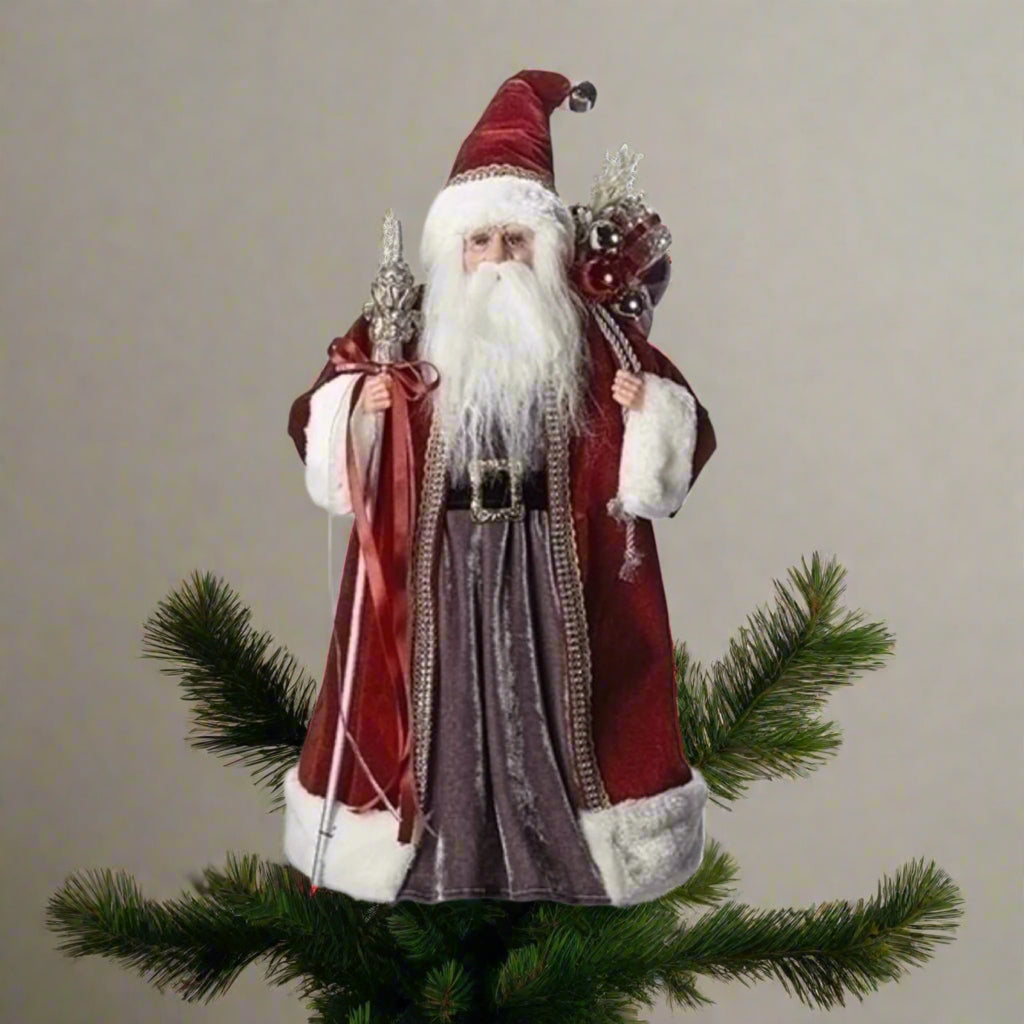 Roman 18" Red and White Santa with Gift Sack Christmas Tree Topper, Unlit