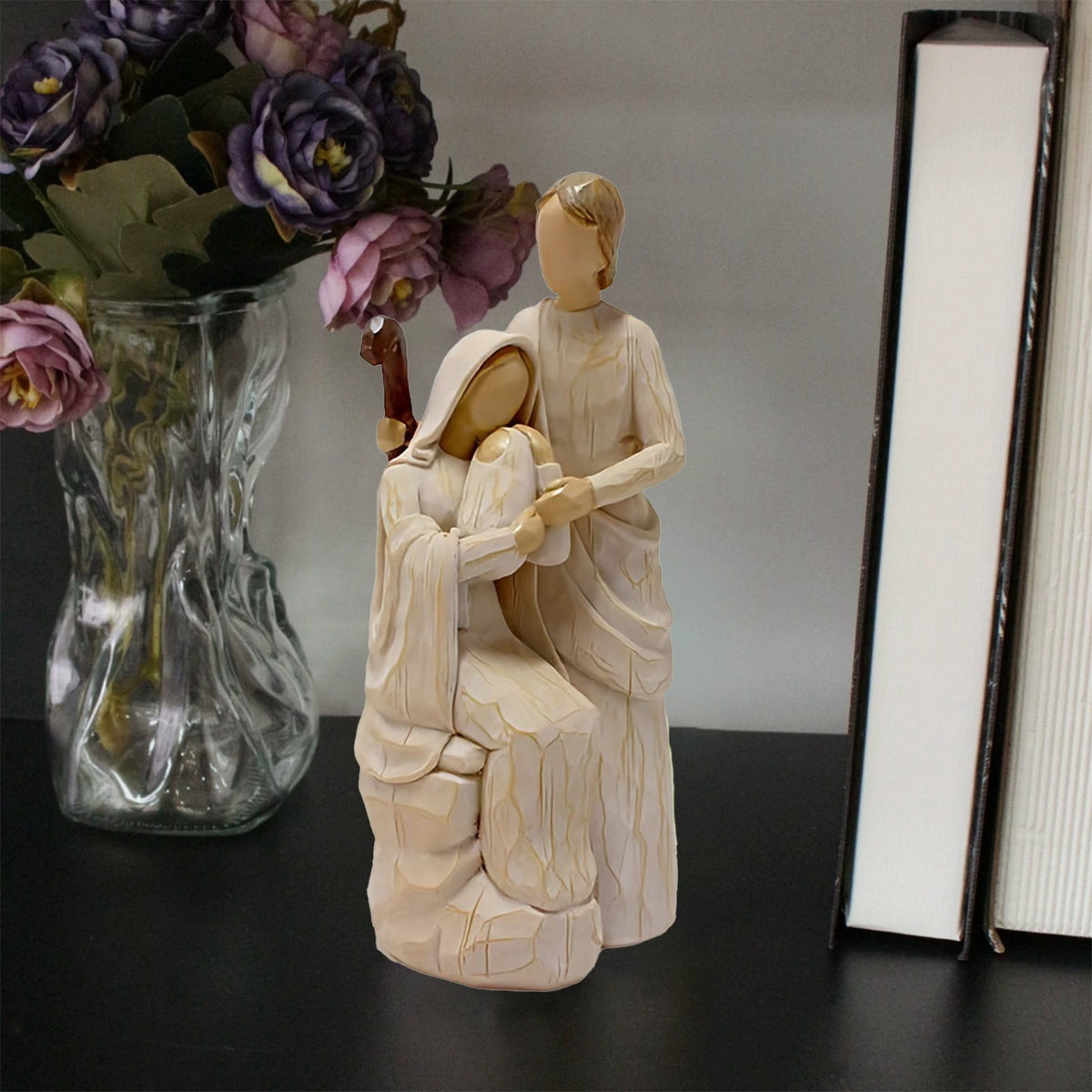 Nativity Set Indoor, Jesus Figure Nativity Scene, Handcrafted Resin Statue of Virgin Mary Holding Baby Jesus with Joseph