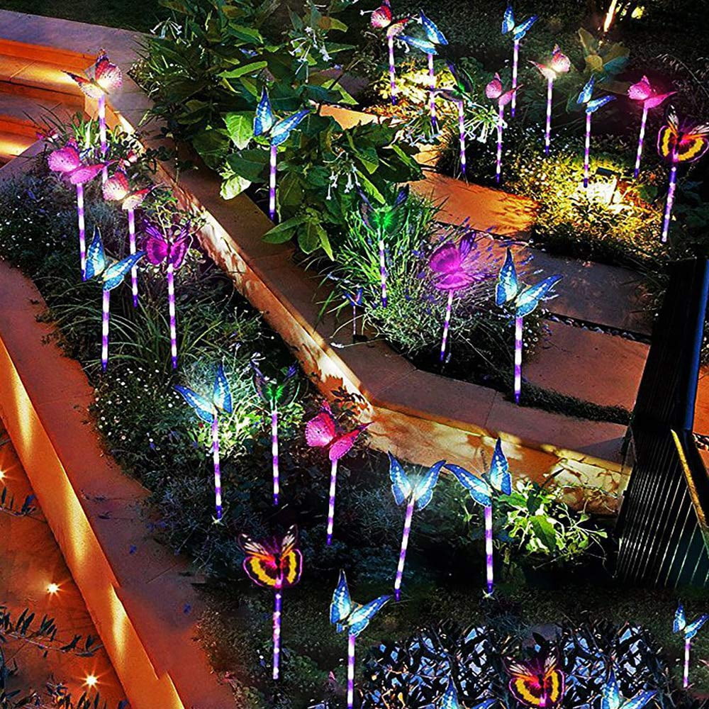 QiShi Solar Garden Lights Tree Outdoor Multi-Color Changing LED Stake Lights Flower for Garden, Patio, Yard and Decoration Solar Flickering Tree Lights (Tree,2 Pack)