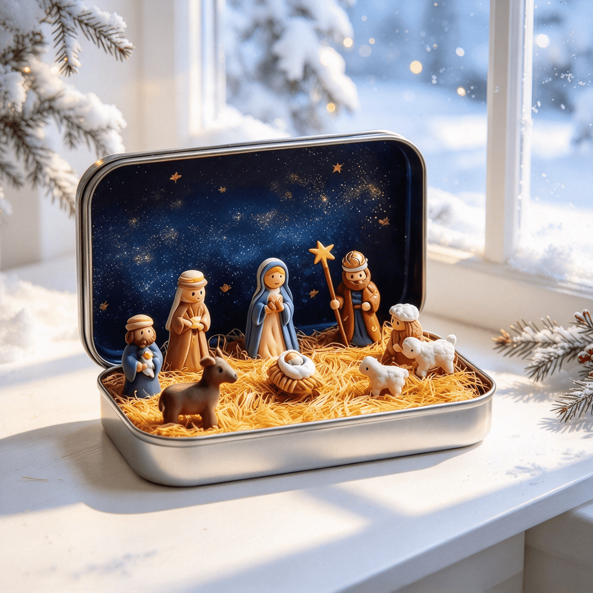 Clearance! Mini Nativity Set in Box - Miniature Jesus Nativity Sets & Figures, Christmas Christian Decoration Gift (A)