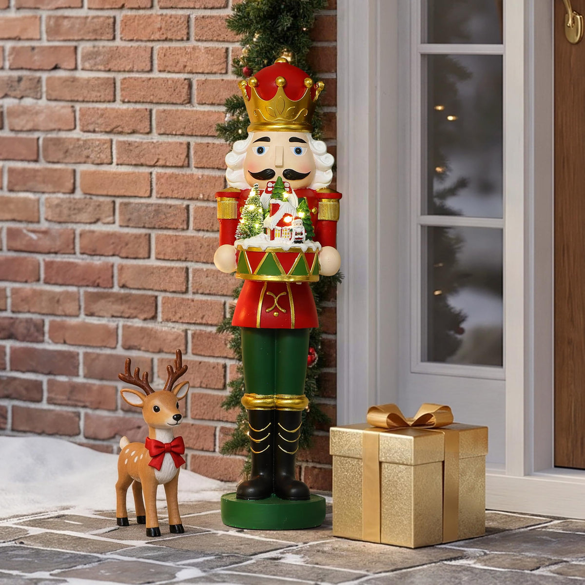 Langford Home Battery-Operated Prelit Nutcracker Soldier Statue Holding Christmas Miniature Landscape