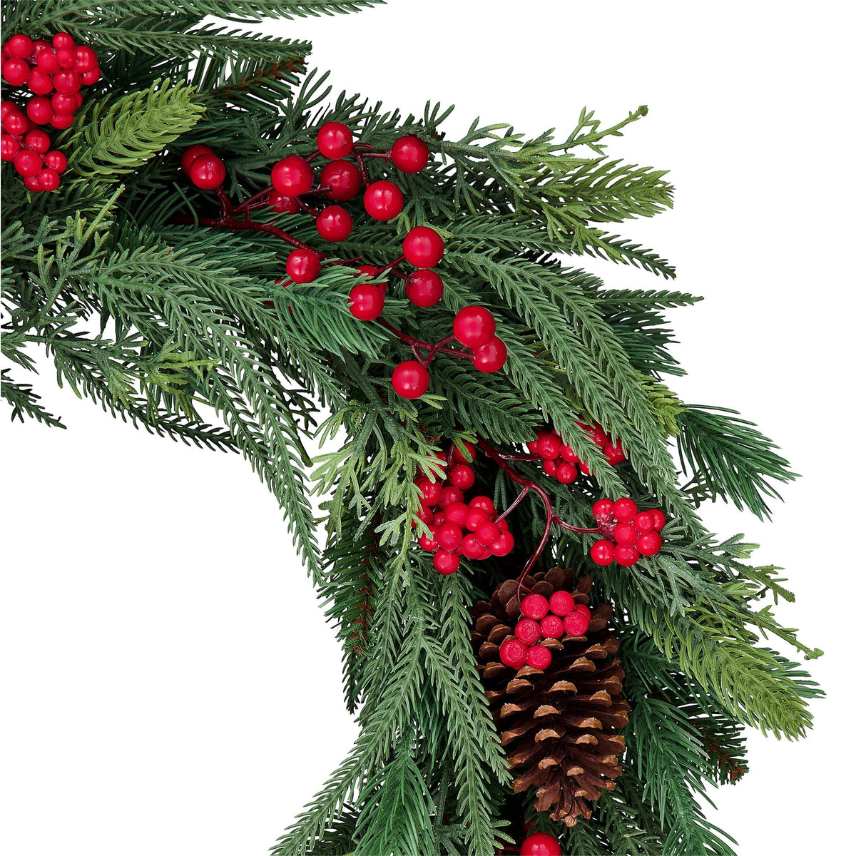 Natural Feel Fairfield Artificial Christmas Wreath with Berries and Pinecones, Green and Red, 24", by Holiday Time
