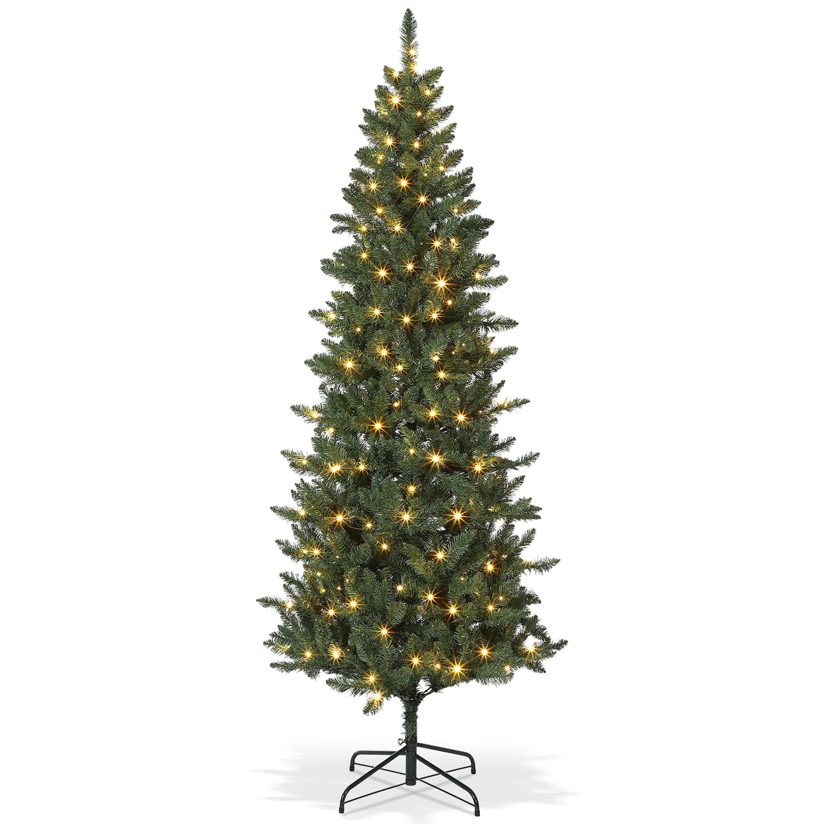 6ft/7.5ft/9ft Pencil Christmas Tree with LED Lights & Metal Stand, Pre-Lit Slim Artificial Holiday Trees,Christmas Decorations for Office,Home,Holiday