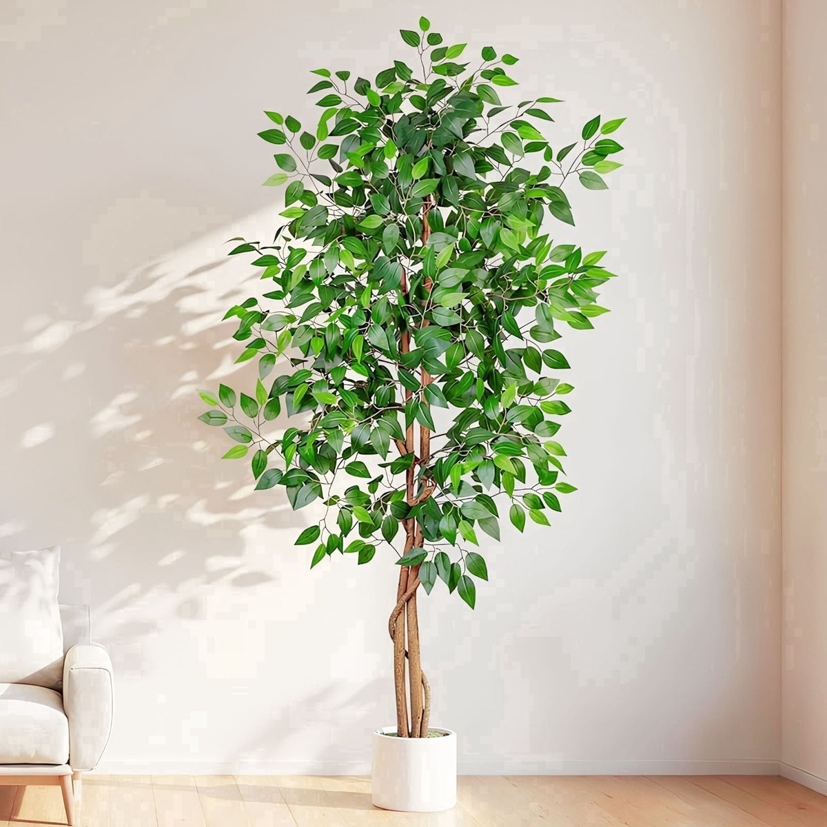 VIVATREES 6ft Pre-lit Slim Artificial Christmas Tree Hinged Mixed PVC PE Branch Tips Warm White LED Lights Foldable Base