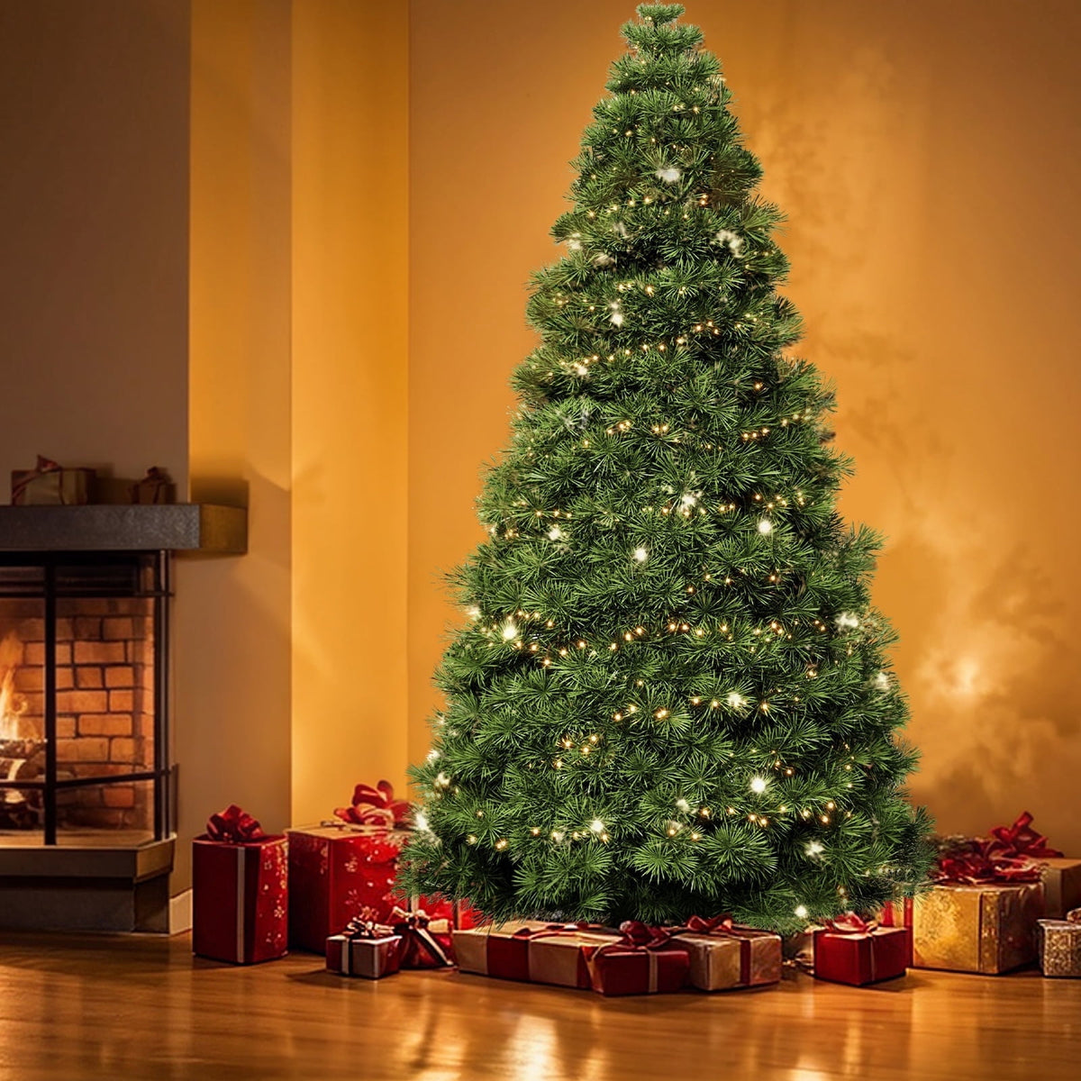 6ft Christmas Tree, Pre-lit Artificial Spruce Christmas Trees with Led Light, Hinged Spruce Xmas Tree for Home, Office, Party