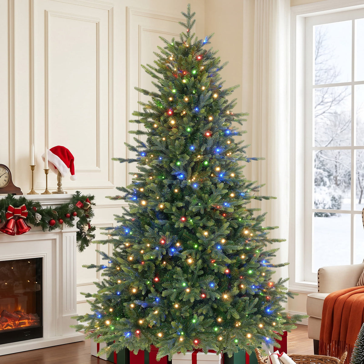 Lolsea 7ft Prelit PE Noble Fir Artificial Christmas Tree with Remote Control, Timer and Warm White & Multi-Color Lights