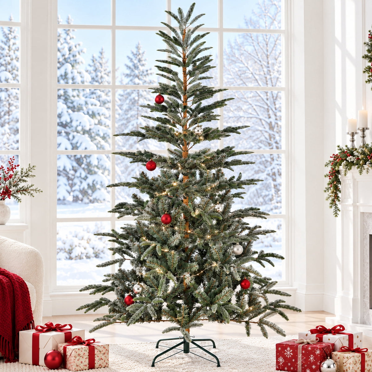 Furnibear 7ft Christmas Tree with 700 Snowy Tips Easy Setup Artificial Christmas Tree for Holiday Decor