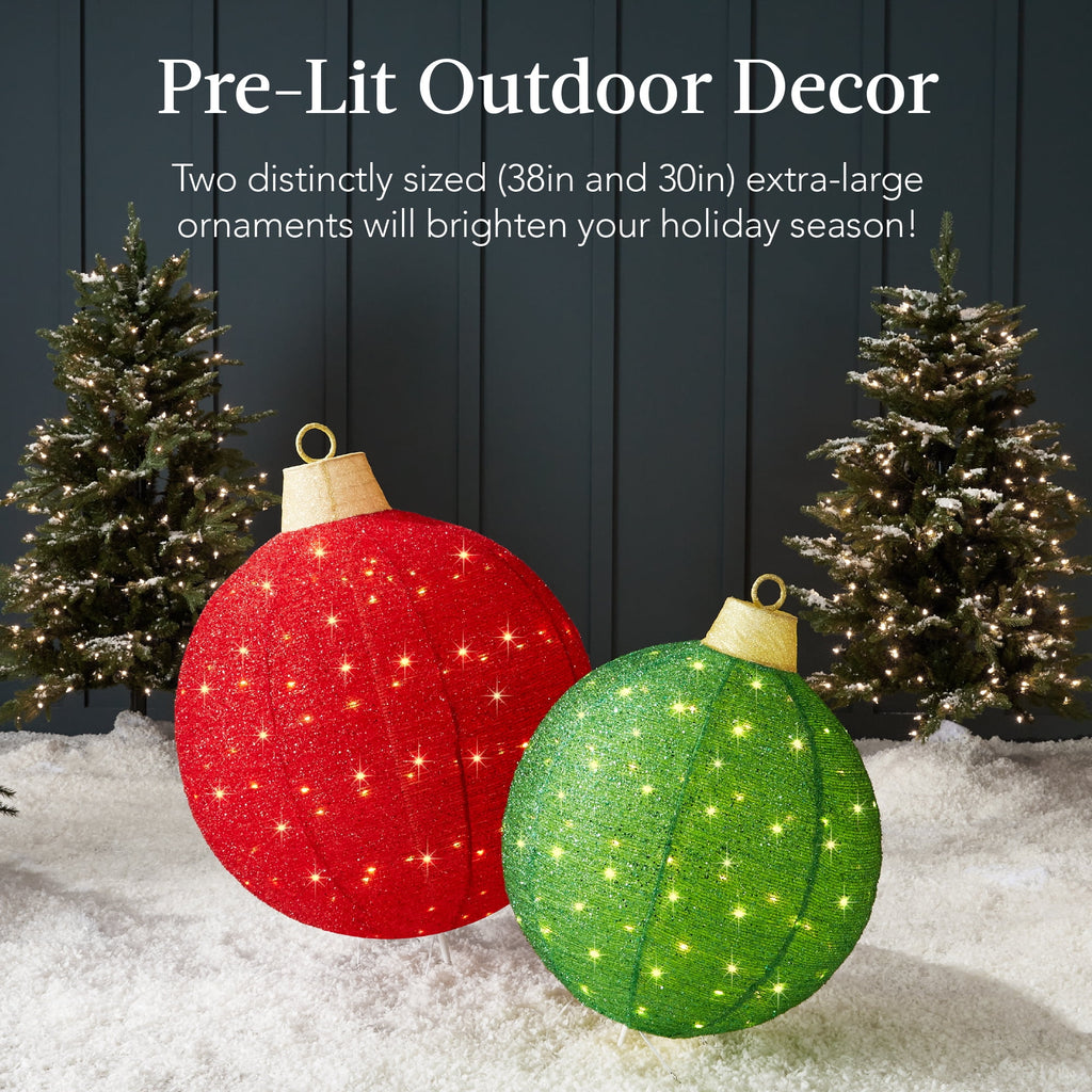Best Choice Products 2pc Lighted Pop-Up Christmas Ornaments Outdoor Holiday Decoration w/ 180 LED Lights - Red/Green