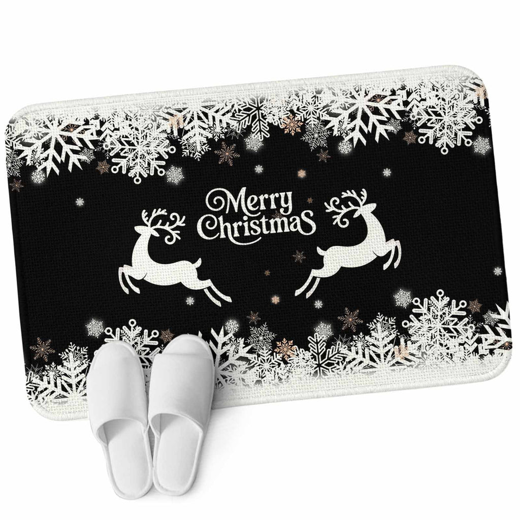 Black Christmas Washable Area Rugs for Living Room Bedroom, Large Non Slip Indoor Floor Carpet Absorbent Low Pile Elk Xmas Snowflake Winter Deer Door Mat Rugs for Bathroom Entryway 47.2"x63"
