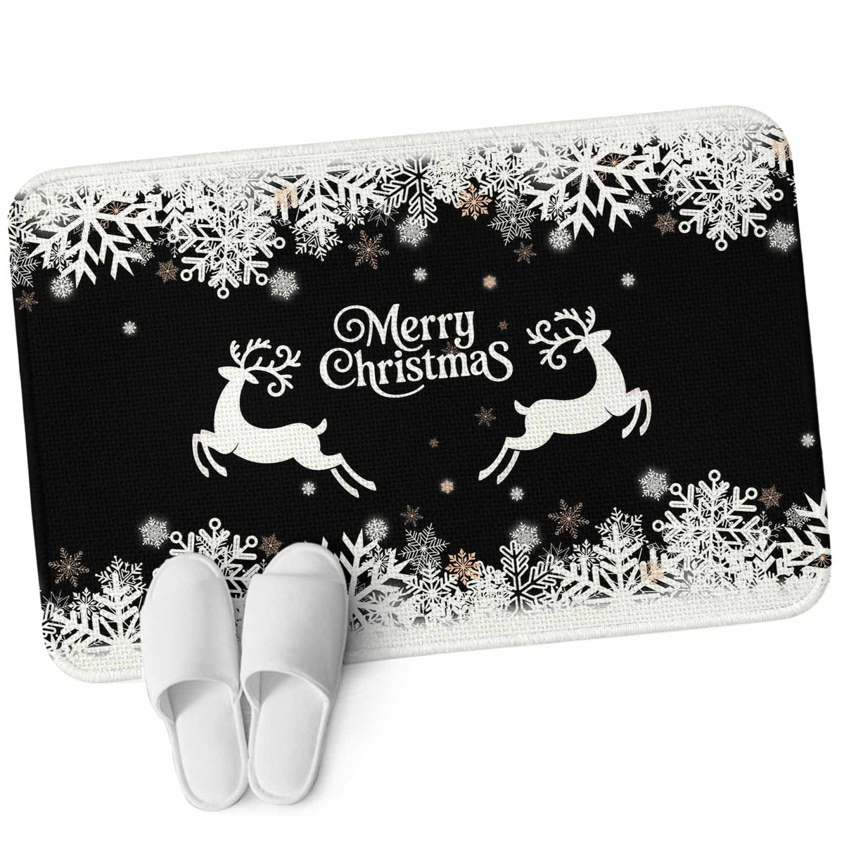 Black Christmas Washable Area Rugs for Living Room Bedroom, Large Non Slip Indoor Floor Carpet Absorbent Low Pile Elk Xmas Snowflake Winter Deer Door Mat Rugs for Bathroom Entryway 47.2"x63"