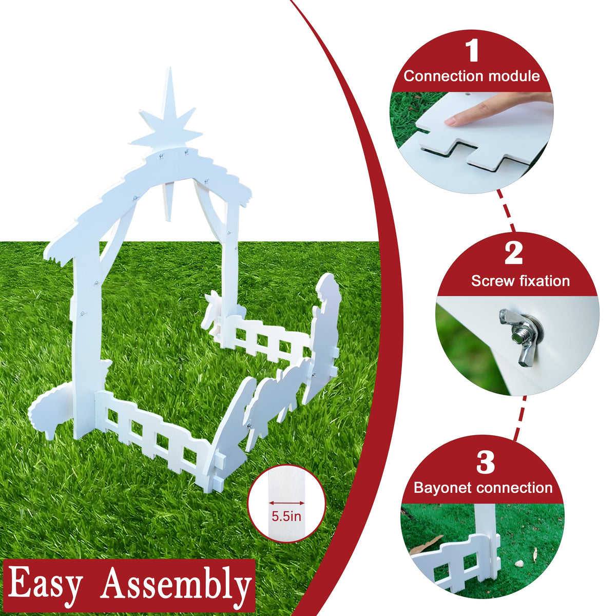 Outdoor Nativity Scene 4ft All-Weather Waterproof White PVC