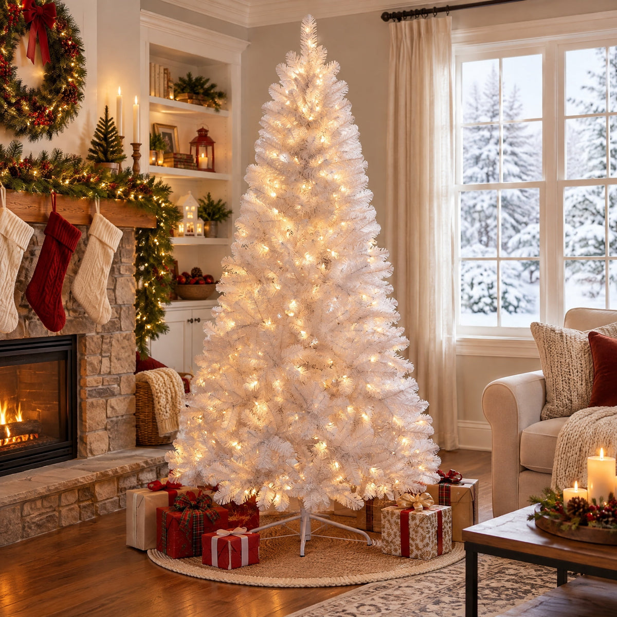 6.5' Pre-Lit Madison Pine Green Artificial Christmas Tree with Color-Changing LED Lights and Stand, by Holiday Time