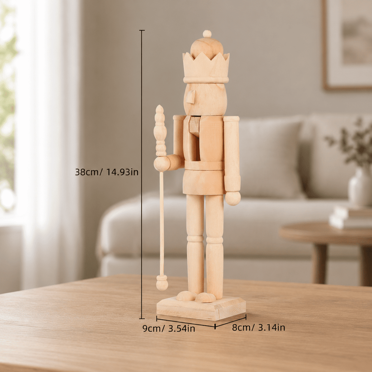 15.75 Inch Unfinished Wooden Nutcracker Figurine DIY Christmas Decoration