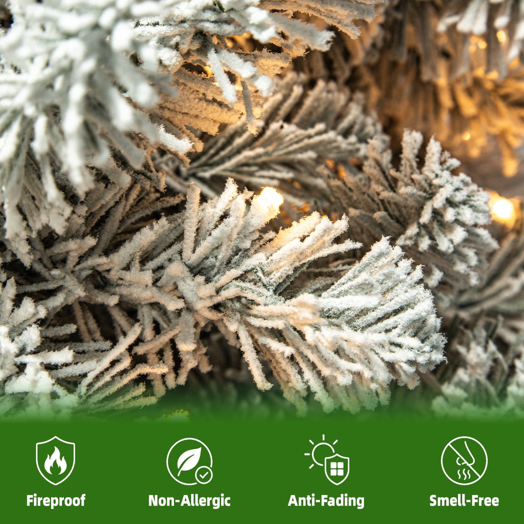 VIVATREES 6ft Pre-lit Artificial Christmas Tree 760 Hinged Branch Tips with 230 LED White Warm Lights Foldable Metal Base