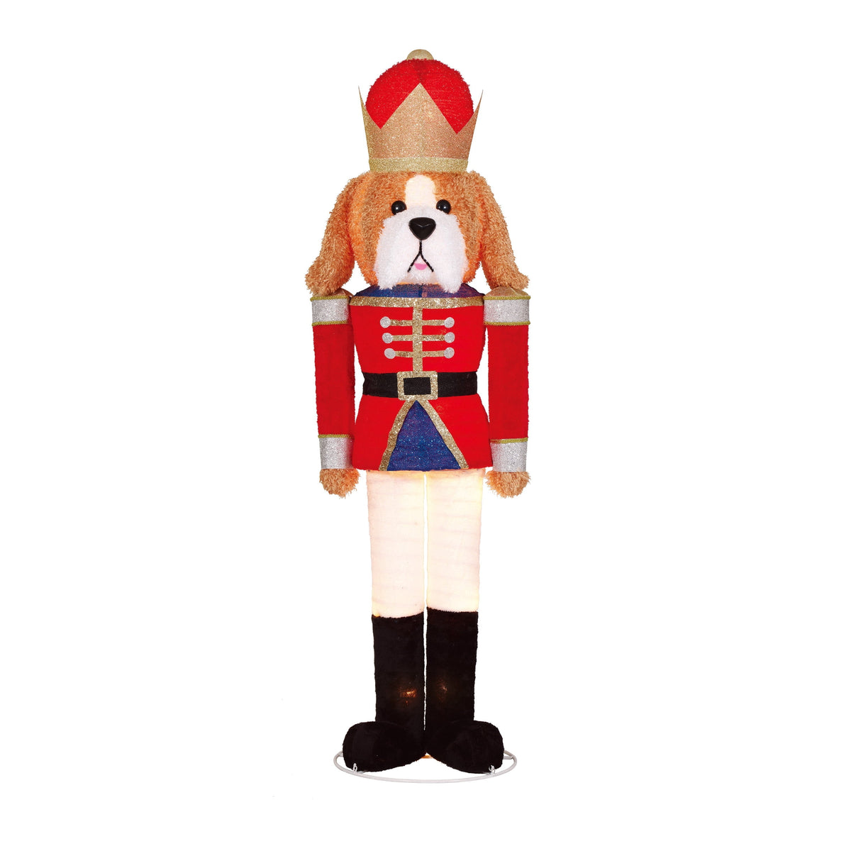 Indoor/Outdoor Light-Up Pop-Up Plush Dog Nutcracker Christmas Decoration with 11 LED Lights, Warm White, 70", by Holiday Time