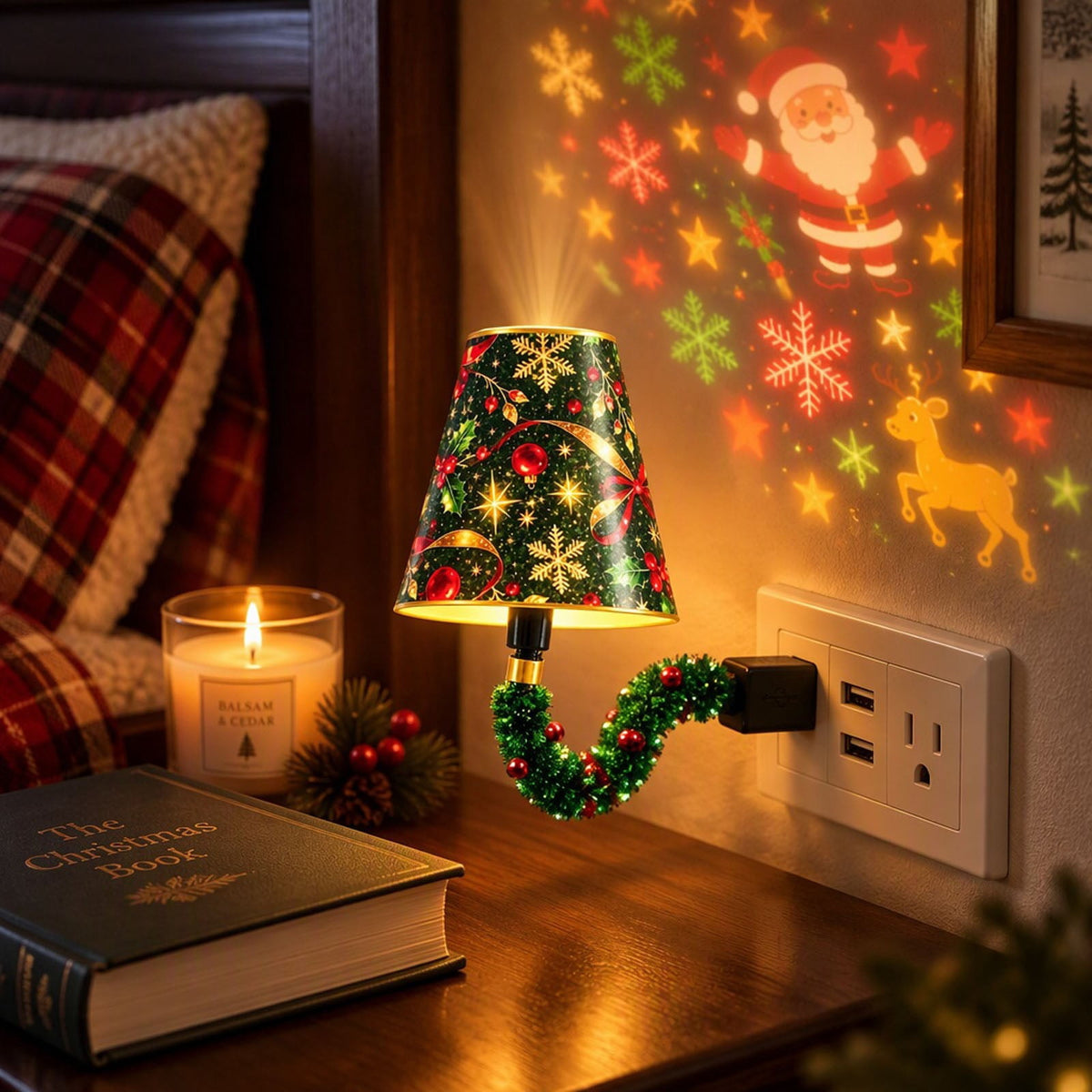 Magical Christmas Projection Night Light, USB Powered Holiday Projector with Festive Wall and Ceiling Effects for Bedroom, Living Room and Christmas Party Ambiance