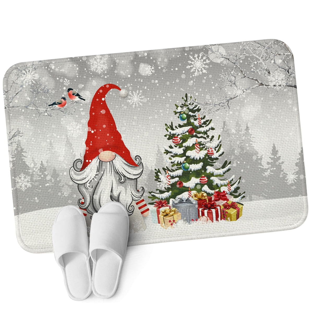 Pink Gnomes Christmas Washable Area Rugs for Living Room Bedroom, Large Non Slip Indoor Floor Carpet Absorbent Xmas Tree Gifts Winter Snowflake Birds Door Mat Rugs for Bathroom Entryway 47.2"x63"
