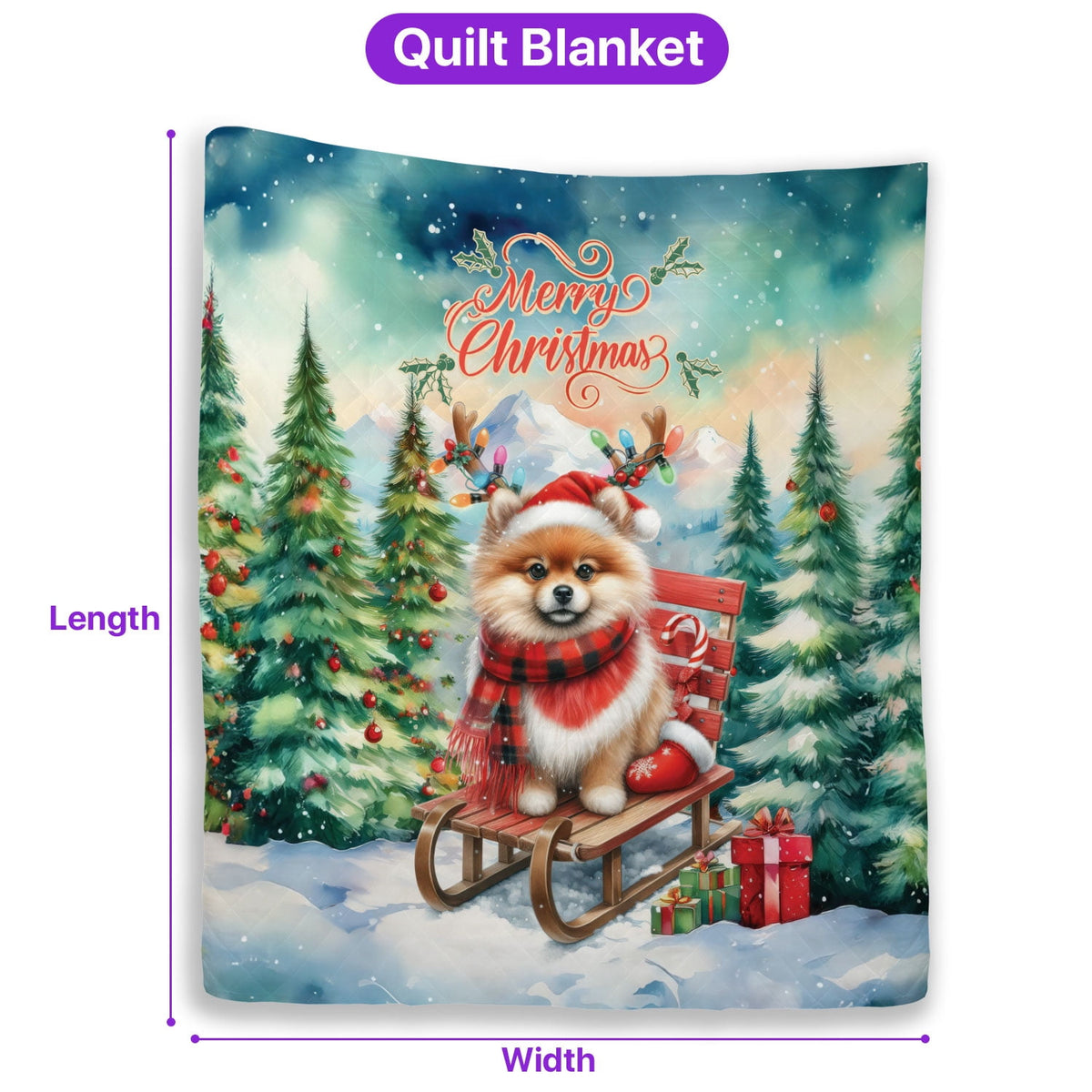 Merry Christmas Santa Reindeer Antlers French Bulldog Sleigh Xmas Winter Holiday Quilt Bedding Set Dog Lover Gifts 1 Blanket Bed Cover 2 Pillowcases - 00023